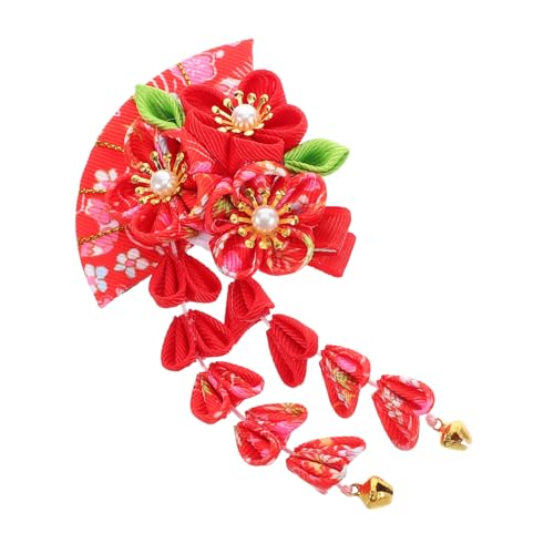 TOYZFRIENDY Japanischer Haarschmuck Damen Stoff Haarclip mit Quaste Langlebige Haarnadel für Kimono Hanfu Kostüme Vielseitig als Haarspange und Kopfschmuck Rote Farbe Geeignet für Party und von TOYZFRIENDY