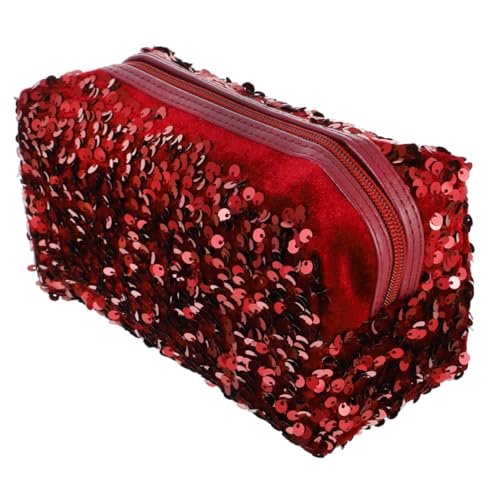 TOYZFRIENDY Kosmetiktasche Damen mit Glitzer Pailletten Große Kapazität Leichter Tragbarer Kulturbeutel für Reisen Multifunktionale Make up Tasche Eleganter Roter Waschtasche Organizer von TOYZFRIENDY