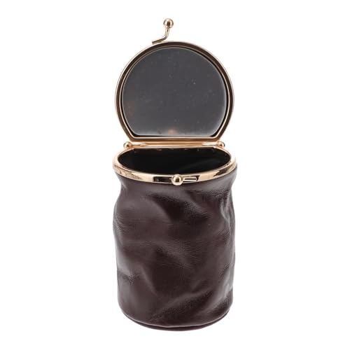TOYZFRIENDY Mini Kosmetiktasche aus Echtem Leder mit Spiegel Tragbares Retro Schminktäschchen für Lippenstift und Make up Kompakt und Elastisch für Alltag Reisen und Kleine Geldbörse von TOYZFRIENDY