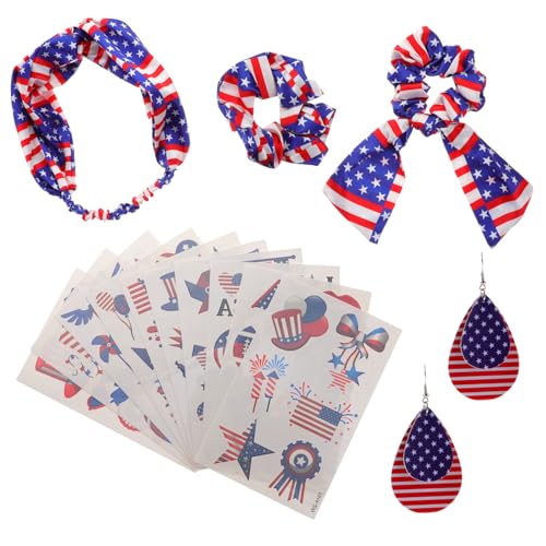 TOYZFRIENDY Patriotisches American Flag Ohrringe und Elastisches Haarband mit Flagge Independence Day Party Deko Modische Unabhängigkeitstag Accessoires für Frauen und Mädchen von TOYZFRIENDY