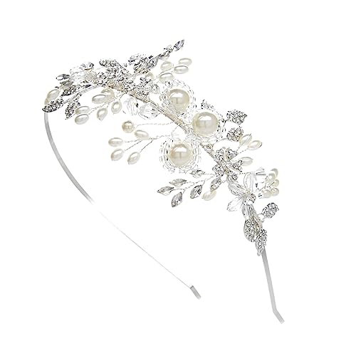 TOYZFRIENDY Perlen Braut Haarband mit Blattdesign Handgefertigtes Weißes Stirnband für Hochzeit Festliche Haarschmuck Bequemer und Langlebiger Brautschmuck für Besondere Anlässe von TOYZFRIENDY