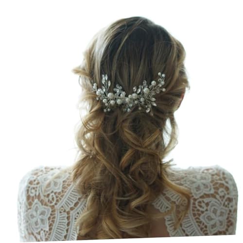 TOYZFRIENDY Perlen Braut Haarkamm Silber Hochzeit Haaraccessoire Weißer Kristall Kopfschmuck Damen Haarstück Elegant und Sicher für Verschiedene Frisuren von TOYZFRIENDY