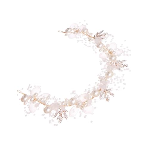 TOYZFRIENDY Perlen blumen haarband Braut Haarschmuck Handgefertigt Goldfarbene Kopfschmuck für Hochzeit Mädchen Brautjungfern Party von TOYZFRIENDY
