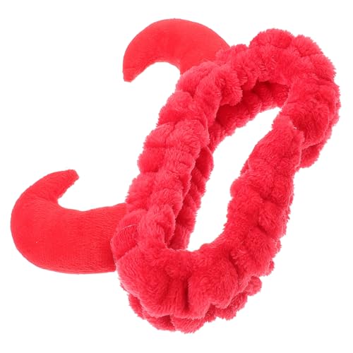 TOYZFRIENDY Rotes Horn stirnband für Damen Niedliches Plüschiges Haarband zum Waschen Des Gesichts Hautfreundlich Sicherer Halt für Make up Spa und Tägliche Hautpflege von TOYZFRIENDY