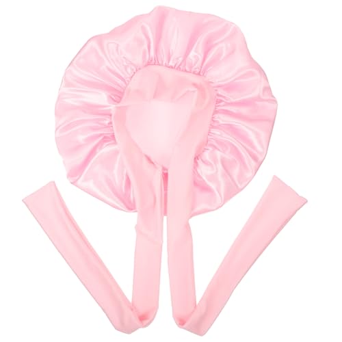 TOYZFRIENDY Satin Schlafhaube mit Elastischem Band Wiederverwendbare Damen Bonnet für Langes Haar Kante Weiche Schutzhaube für Schlaf Make up und Haarkur Verstellbar Pflegeleicht Rosa von TOYZFRIENDY