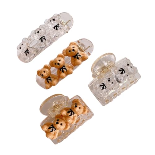 TOYZFRIENDY Teiliges Haarklammer Cartoon Bär und Entenschnabel Haarklammern Praktische Haarspangen in Transparent und Khaki Haarschonend Modisch für Damen und Vielseitige Stylings von TOYZFRIENDY