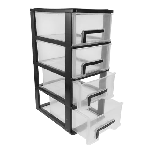 TOYZFRIENDY Vierlagiges Kunststoff Aufbewahrungsschrank mit Tragbar Staubdicht Transparenter Desktop Organizer für Kleinteile Multifunktionaler Ordnungshalter in Schwarz und Weiß Mittelgroß von TOYZFRIENDY