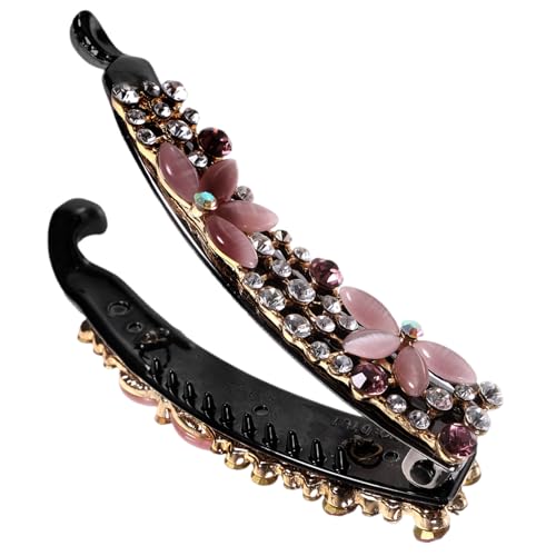 TOYZFRIENDY Wasserdichter Bananen Haarklammer Damen mit Funkelnden Strasssteinen Leichter Haarclip für Dünnes Dickes Haar Rutschfester Haarklammer für Partys und Alltag von TOYZFRIENDY