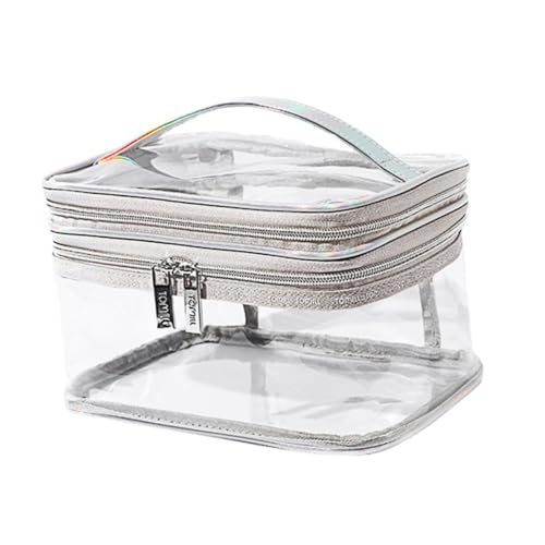 TOYZFRIENDY wasserdichte Kosmetiktasche PVC Doppelstock Make up Aufbewahrungstasche Damen Reise Kulturbeutel Tragbar für Camping Business Alltag Badezimmer von TOYZFRIENDY
