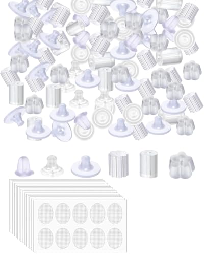 TOZBLEU 100pcs Ohrklemmer Ohrring Kissen Silikon,15pcs unsichtbare Ohraufkleber,6Formen Klar Ohrringpolster Clip Ohrring Kissen Silikon Ohrring Rücken für Ohrclip mit Silikon Ohrring Pads für Ohr Clip von TOZBLEU
