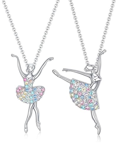 TOZBLEU 2 pcs Tanzende Ballerina Anhänger Halskette,ballett zubehör,Halskette mit Anhänger in Silber,Ballerina Tänzerin tanzen Ballett Anhänger Charme Überraschung Schmuck Geschenk zum Mädchen von TOZBLEU