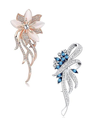 TOZBLEU 2pcs Frauen Brosche,Anstecknadeln für Damen,Mode Legierung Blume Elegante Strass Pin Anstecknadel Brosche für Kleidung Kleid Dekoration Schmuck,broche bouquet de mariage von TOZBLEU