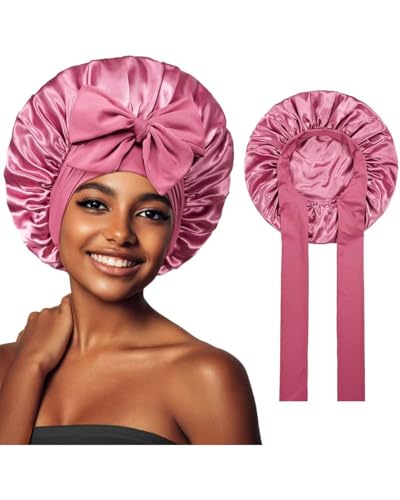 TOZBLEU Duschhaube, Satin Haarhaube für Damen, Doppelseitig Seidenhaube Zum Schlafen Schlafhaube Haare Schützen für die Nacht Bonnet mit elastischem Band von TOZBLEU