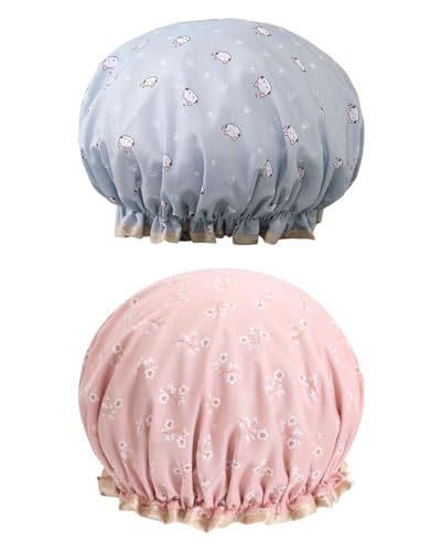 TOZBLEU Duschhauben,2 pcs Kinder Duschhaube, Karikatur Dusche Kappen für Kinder, Elastische Wasserdichte Duschhaube, Doppellagige Duschhaube Kinder mit Katze und Blume für Mädchen TOZBLEU Duschhauben,2 pcs Kinder Duschhaube, Karikatur Dusche Kappen für Kinder, Elastische Wasserdichte Duschhaube, Doppellagige Duschhaube Kinder mit Katze und Blume für Mädchen von TOZBLEU