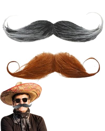 TOZBLEU Schnurrbart zum Ankleben,2 Stück zum Ankleben,2 farben Fake Bart,Fake Mustache,Falscher Bart Kostüm,Schnurbart Kleben Selbstklebend,Moustache Herrenm Verkleidung,Detektiv Barts von TOZBLEU