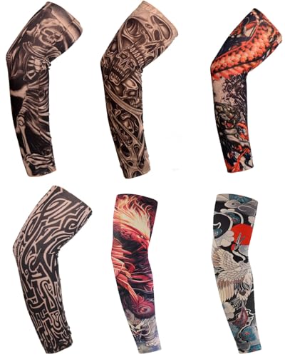 TOZBLEU Tattoo Ärmel Set Gefälschte Sonnencreme Armlinge,6 pcs Temporäre Tattoo Ärmel Gefälschte-Slip Tattoo Sleeves Körperkunst Sonnenschutz Arm Strümpfe Zubehör,für Fasching,Karnival,Halloween von TOZBLEU