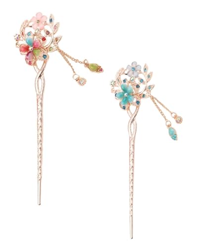 TOZBLEU Vintage Haarstab - 2 pcs Strass-Haar-Essstäbchen Chinesische Haarnadel Vintage Quaste Haarnadel Japanische Haarstäbchen Handgefertigte Haarnadel Chignon Schmuck Haarschmuck für Mädchen von TOZBLEU
