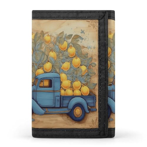 TPDHJK Schlanke Herren-Geldbörse mit Auto mit Zitronengelb 79107b50-007d-11ef-8e6d-d148611795c7, dreifach gefaltete Geldbörse, Polyester, minimalistische Mini-Geldbörse, geeignet für Arbeit, Reisen von TPDHJK