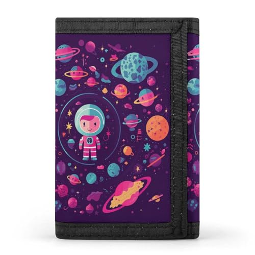 TPDHJK Schlanke Herren-Geldbörse mit Cartoon-Astronaut792eb1b0-007d-11ef-8e6d-d148611795c7 Druck, dreifach gefaltete Geldbörse, Polyester, minimalistische Mini-Geldbörse, geeignet für Arbeit, Reisen von TPDHJK
