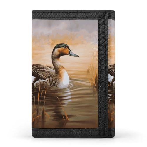 TPDHJK Schlanke Herren-Geldbörse mit Ölgemälde, Entenmuster, dreifach gefaltete Geldbörse, Polyester, minimalistische Mini-Geldbörse, geeignet für Arbeit, Reisen und den täglichen Gebrauch, Ölgemälde von TPDHJK