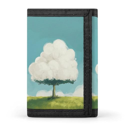 TPDHJK Schlanke Herren-Geldbörse mit baumförmigem Wolken-Druck, dreifach gefaltete Geldbörse, Polyester, minimalistische Mini-Geldbörse, geeignet für Arbeit, Reisen und den täglichen Gebrauch, von TPDHJK