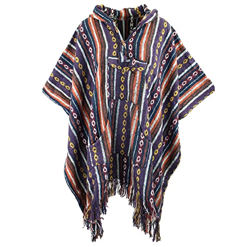 TPFBazaar Poncho mit Kapuze, gewebt, gebürstete Baumwolle mit großer Tasche, 10 x Violett, Orange, Gelb, Einheitsgröße von TPFBazaar