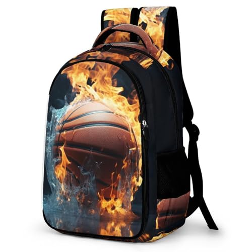 TPISLI Ranzen Mädchen 5 Klasse Basketball Schulrucksack Jungen 5.klasse Schulranzen Mädchen 1. Klasse Feuer und Eis Druck Leichter Reise Outdoor Freizeit von TPISLI