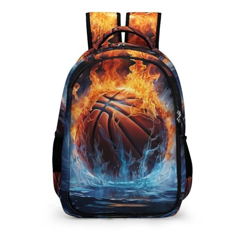 TPISLI Rucksack Jungen Basketball Rucksack 3d Effekt Schulranzen Feuer und Eis Druck Leichter Reise Outdoor Freizeit von TPISLI