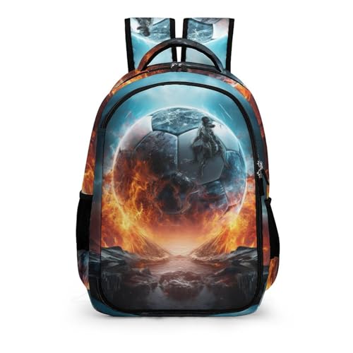 TPISLI Rucksack Mit Fußball Fußball Rucksack Kinder 10 Jahre Feuer und Eis Druck Rucksack Mädchen Leichter Reise Outdoor Freizeit von TPISLI