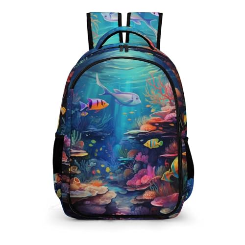 TPISLI Schulranzen Mädchen 1. Klasse Meeresleben Rucksack Für Kinder Von 10 Bis 11 Jahren Fisch Druck Schulrucksack Leichter Reise Outdoor Freizeit von TPISLI