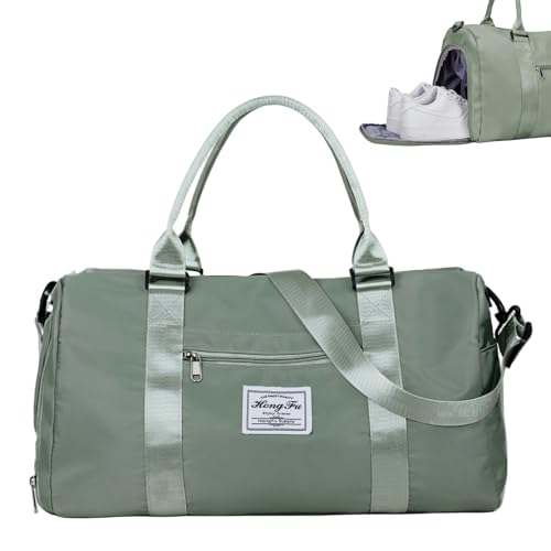 Reisetasche mit Schuhfach für Damen, Wochenendtasche, Sporttasche, Tragetasche für Flugzeuge, persönliche Gegenstände, Reisetasche für Reisen, Fitnessstudio, Yoga, Schwimmen, Grün , Reise-Turnbeutel von TPQKA