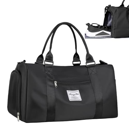 Reisetasche mit Schuhfach für Damen, Wochenendtasche, Sporttasche, Tragetasche für Flugzeuge, persönliche Gegenstände, Reisetasche für Reisen, Fitnessstudio, Yoga, Schwimmen, Schwarz, Reise-Turnbeutel von TPQKA