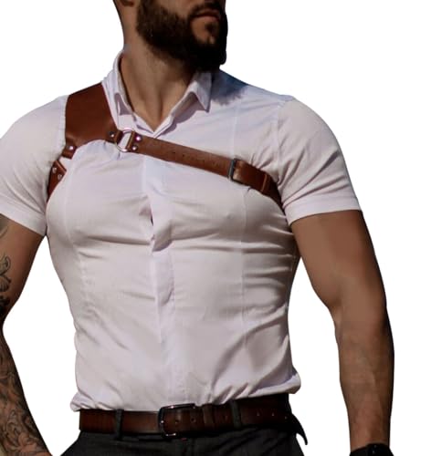 TPQYMX Herren Leder Brustgeschirr Körperkette Verstellbar Gothic Steampunk Weste Schulter Rüstung Gurt Steampunk Gürtel Rave Clubwear Kostüm, Braun, Einheitsgröße von TPQYMX