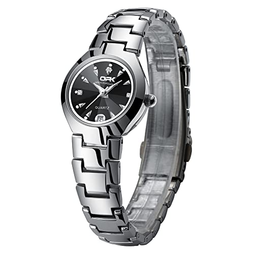 TPSOUM Armbanduhr für Damen, Quarz-Damenuhr mit ultradünnem und kleinem Design, luxuriöses Edelstahlband Damenuhren, Schwarz, Business von TPSOUM