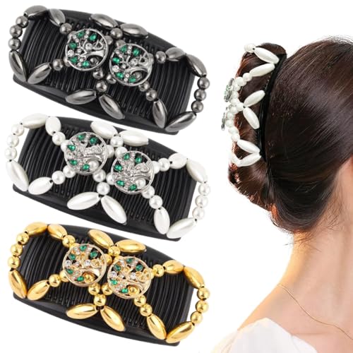 TPTGIAR 3 Stück Haarkamm zum Stecken, Elastische Haarspangen Damen, Modischer Haarklammer, Dehnbarer Haarschmuck, Haarspange mit Handperlen für das Tägliche Ankleiden Haarstyling von TPTGIAR