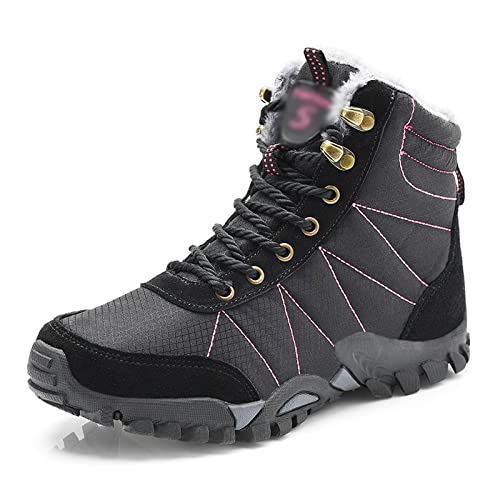 CZFSKCZ Winter Männer Schneeschuhe Plüsch Warme Arbeitsstiefel wasserdichte Herrenmode Winter Knöchelstiefel Outdoor Sports Schuhe Motorradstiefel (Color : Black Rose red, Shoe Size : 11) von TPUOTI