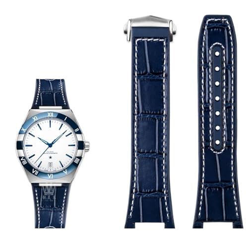 TPUOTI Armband aus echtem Leder mit Silikonbasis für das Uhrenarmband der Omega Constellation-Serie Perfect Observatory 131.13 Manhattan-Serie(Blue silver) von TPUOTI