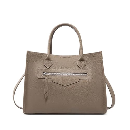 TPUOTI Damen-Handtasche mit großem Fassungsvermögen, echtes Leder, luxuriöse Designer-Tasche, lässige Pendlertasche, grau, 33-26-13 cm von TPUOTI