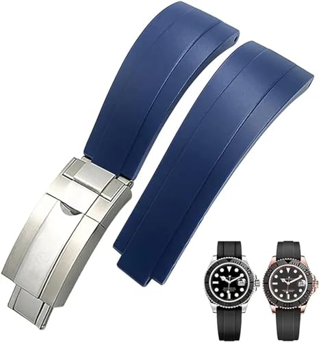 TPUOTI Gummi-Armband mit kurzer Schnalle, 20 mm, 21 mm, passend für Rolex Daytona Submariner Role Oysterflex Yacht Master, kleines Handgelenk, Silikon, 20 mm, Achat von TPUOTI