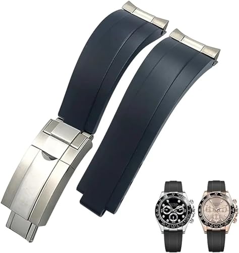 TPUOTI Gummi-Armband mit kurzer Schnalle, 20 mm, 21 mm, passend für Rolex Daytona Submariner Role Oysterflex Yacht Master, kleines Handgelenk, Silikon, 20 mm, Achat von TPUOTI