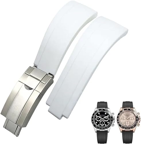TPUOTI Gummi-Armband mit kurzer Schnalle, 20 mm, 21 mm, passend für Rolex Daytona Submariner Role Oysterflex Yacht Master, kleines Handgelenk, Silikon, 20 mm, Achat von TPUOTI