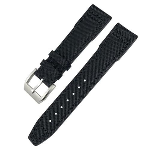 TPUOTI Hochdichtes Nylon-Rindsleder-Uhrenarmband, 20 mm, 21 mm, Echtleder-Prägung, grün-blaues Armband, Ersatz für IWC Pilot Series-Zubehör(Black silver,20mm) von TPUOTI