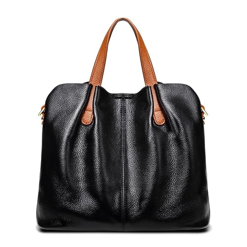 TPUOTI Modische Damen-Handtaschen, großes Fassungsvermögen, echtes Rindsleder, Umhängetasche, luxuriöse Designer-Taschen, Damengeldbörsen, Schwarz , 33-15-25cm von TPUOTI