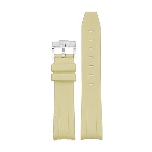 TPUOTI Uhrenarmband mit gebogenem Ende, 20 mm, natürliches Fluorkautschuk, Ersatz für Rolex-Armband, grünes Submariner Explorer, 2 Rollen (Farbe: Beige, Größe: 20 mm) von TPUOTI