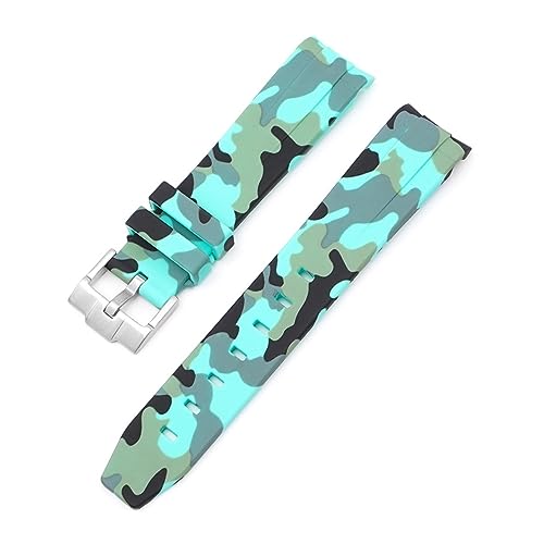 TPUOTI Uhrenarmband mit gebogenem Ende, 20 mm, natürliches Fluorkautschuk, Ersatz für Rolex-Armband, grünes Submariner Explorer, 2 Rollen (Farbe: Camouflage Cyan, Größe: 20 mm) von TPUOTI