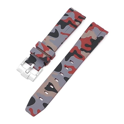 TPUOTI Uhrenarmband mit gebogenem Ende, 20 mm, natürliches Fluorkautschuk, Ersatz für Rolex-Armband, grünes Submariner Explorer, 2 Rollen (Farbe: Camouflage-Karminrot, Größe: 20 mm) von TPUOTI