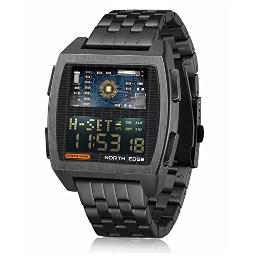 TPWEWRX Herren Digitaluhr mit Edelstahlarmband 50M wasserdichte quadratische Sportuhren Elektronische Digitaluhr LED Leucht Uhren quadratisch Edelstahl Armbanduhr von TPWEWRX