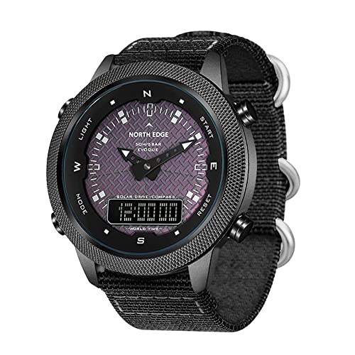 TPWEWRX Solarbetriebene Herrenuhr 50M wasserdichte Business Quarzuhren Doppelanzeige Outdoor Sport Solar Digital Armbanduhr mit Kompass Wecker Stoppuhr Hintergrundbeleuchtung (Black) von TPWEWRX