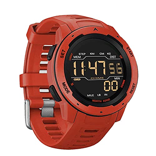 TPWEWRX 50 Mt wasserdichte Studenten Uhren Fitness Uhr Smart Watch Sport Digital Wrist Watch Outdoor Swimming Armbanduhr Kalorien Hintergrundbeleuchtung Schrittzähler Herren Militär Bergsteigen (Red) von TPWEWRX