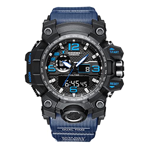 TPWEWRX Herren Militäruhr Uhren Outdoor 50M Wasserdicht Sport Digitale Armbanduhr Multifunktionale Bergsteigeruhr LED Alarm Kalender Analog Chronograph Schwimmuhr (Blue) von TPWEWRX